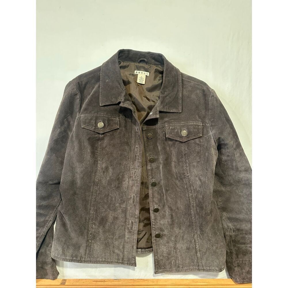 Brown Genuine Leather Suede Jacket Women’s XL Button Front Trucker Style
